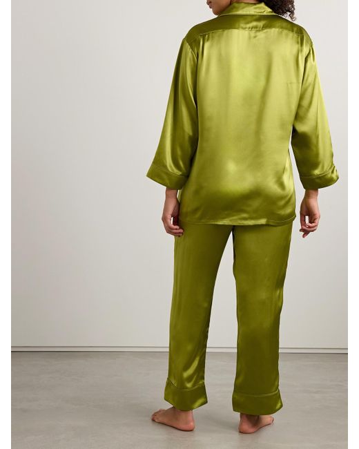 Olivia Von Halle Green Fifi Silk-Satin Pajama Set