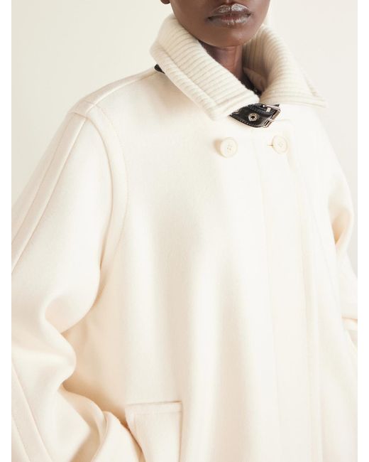 Lanvin Natural Belted Leather-Trimmed Wool Trench Coat