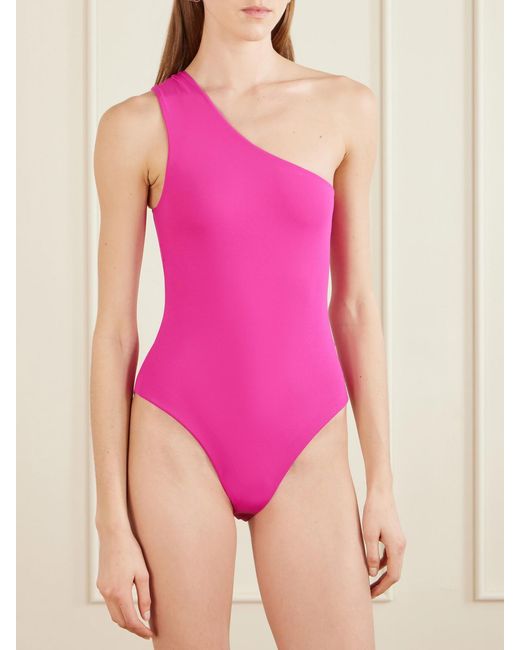 Taller Marmo Pink Yacare Fringed One-Shoulder Swimsuit