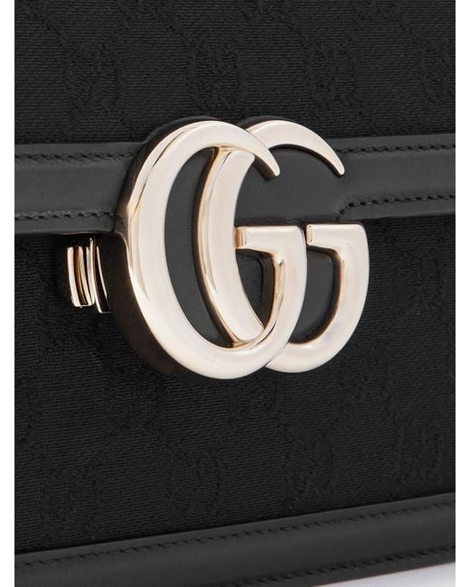 Sac Porté Épaule En Toile Jacquard À Finitions En Cuir Gucci en coloris Black