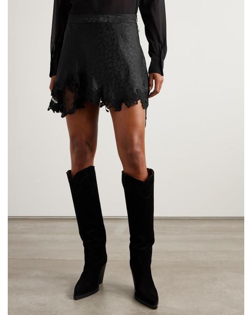 Isabel Marant Black Reana Lace-Trimmed Satin-Jacquard Mini Skirt