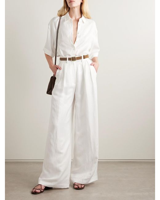 Anine Bing White Lou Pleated Woven Wide-Leg Pants