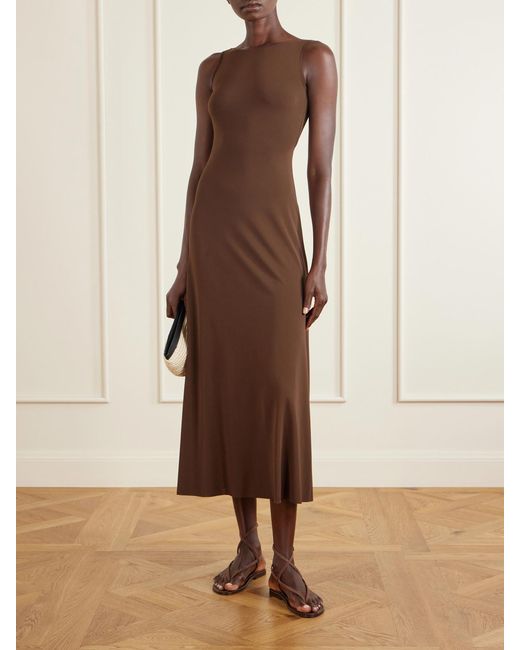 Eres Brown Sculpture Backless Jersey Maxi Dress
