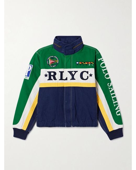 Polo Ralph Lauren Green Appliquéd Embroidered Paneled Cotton-Canvas Jacket