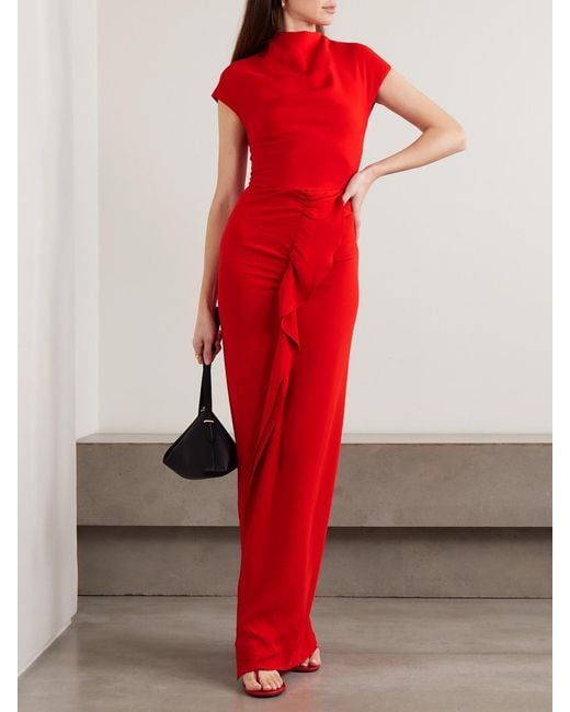 TOVE Red Beth Ruffled Jersey Maxi Dress