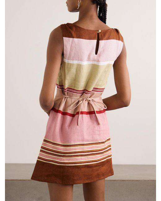 Faithfull The Brand Gray Flor Minikleid Aus Leinen Mit Streifen Und Bindegürtel