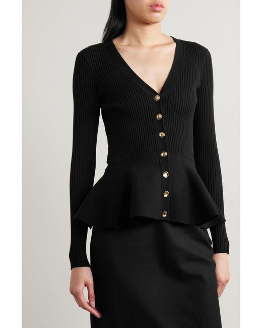 Jason Wu Black Ribbed-Knit Peplum Cardigan