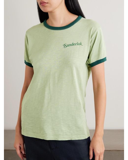 Sanderlak Green Printed Two-Tone Cotton-Jersey T-Shirt