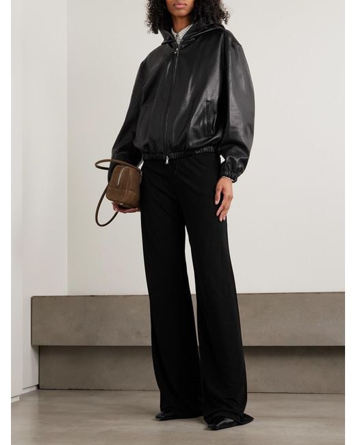 Nour Hammour Black Leo Hooded Paneled Leather Jacket