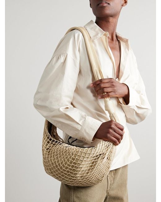 Lemaire Metallic Croissant Leather-Trimmed Fishnet Shoulder Bag