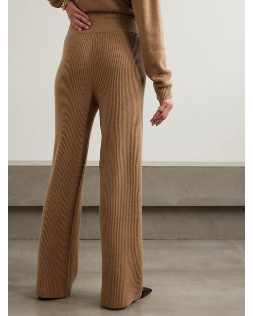 LeKasha Natural Banvir Ribbed Organic Cashmere Wide-Leg Pants