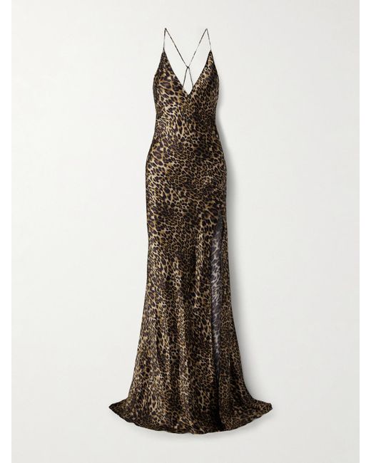 Nili Lotan Natural Ira Leopard-Print Silk-Charmeuse Gown
