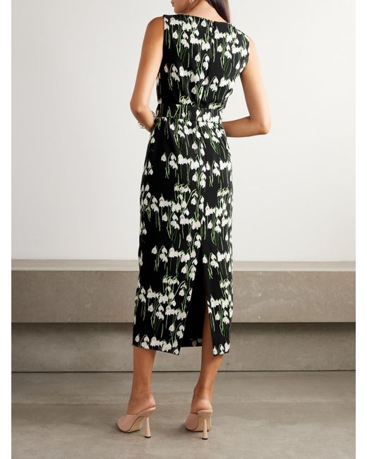 Robe Midi En Crêpe À Imprimé Fleuri Et À Ceinture Lucille BERNADETTE en coloris White