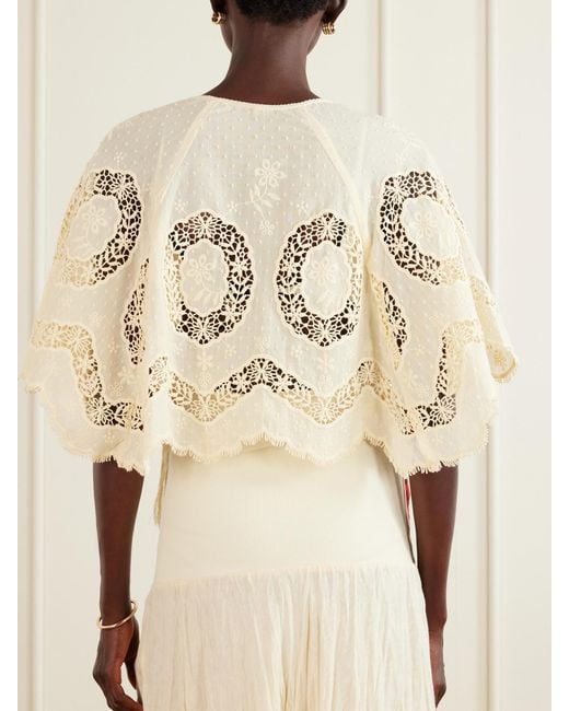 Johanna Ortiz Natural Sun Tides Tasseled Broderie Anglaise Cotton-Blend Top