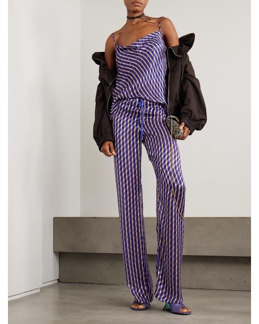 Dries Van Noten Purple Stroped Devoré-Velvet Straight-Leg Pants