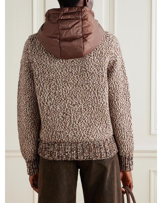 Moncler Brown Hooded Quilted Shell-Trimmed Wool Cardigan