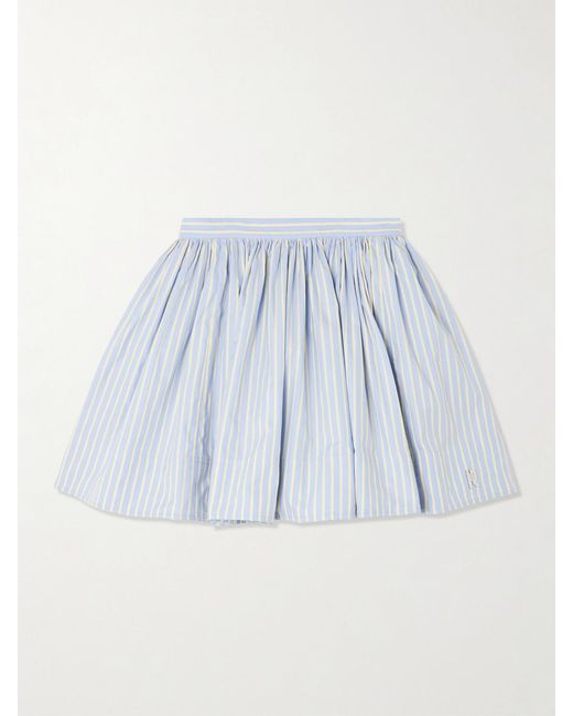 Rabanne Blue Embellished Pleated Striped Cotton-Poplin Mini Skirt