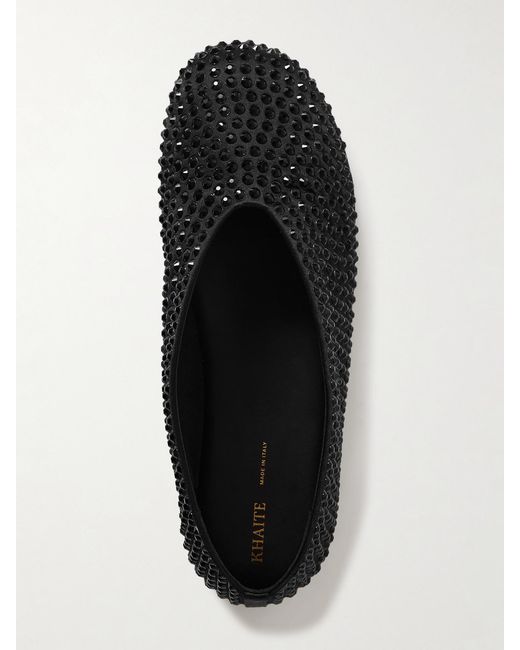 Khaite Black Marcy Crystal-Embellished Satin Ballet Flats