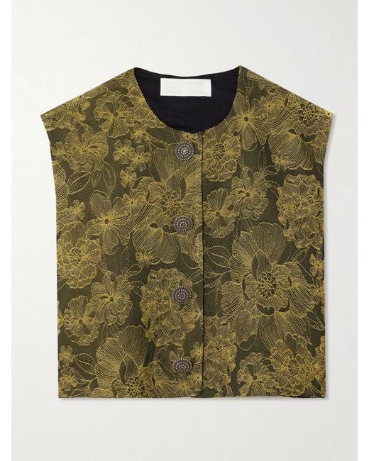 D'Estree Green Hernan Cropped Embroidered Woven Vest