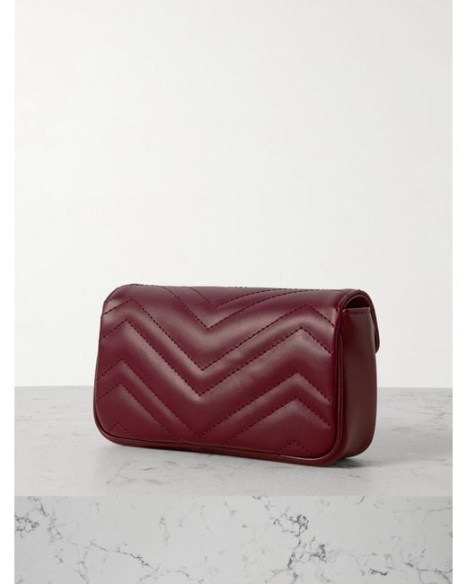 Sac Porté Épaule En Cuir À Surpiqûres Gg Marmont 2.0 Mini Gucci en coloris Red