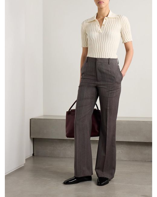 Bottega Veneta Gray Striped Wool-Blend Straight-Leg Pants