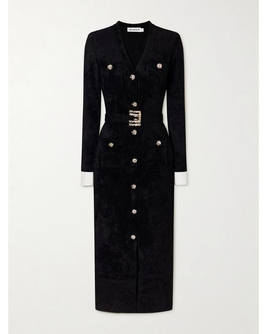 Self-Portrait Black Belted Chenille Midi Dress