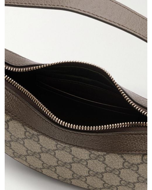 Gucci Gray Ophidia Mini Webbing-Trimmed Textured-Leather And Printed Coated-Canvas Shoulder Bag