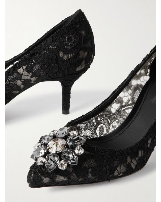 Dolce & Gabbana Black Bellucci Crystal-Embellished Corded Lace Pumps
