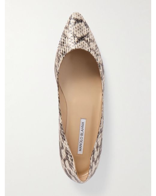 Manolo Blahnik Natural Bb 10 Snake-Effect Leather Point-Toe Flats