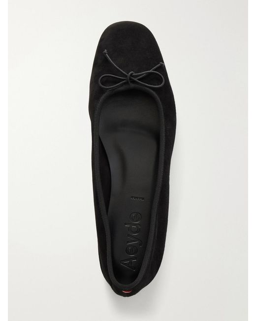 Aeyde White Tiby Bow-Detail Suede Ballet Flats