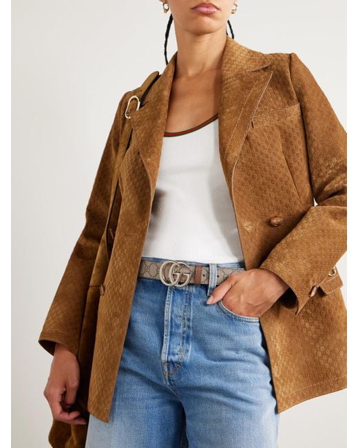 Gucci Natural Leather-Trimmed Printed Coated-Canvas Belt
