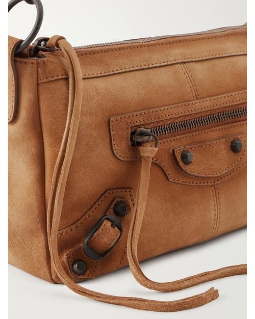 Balenciaga Brown Le City Moto Mini Suede Shoulder Bag