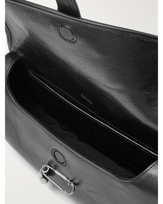 Bally Black Beckett Embellished Glossed Textured-Leather Shoulder Bag