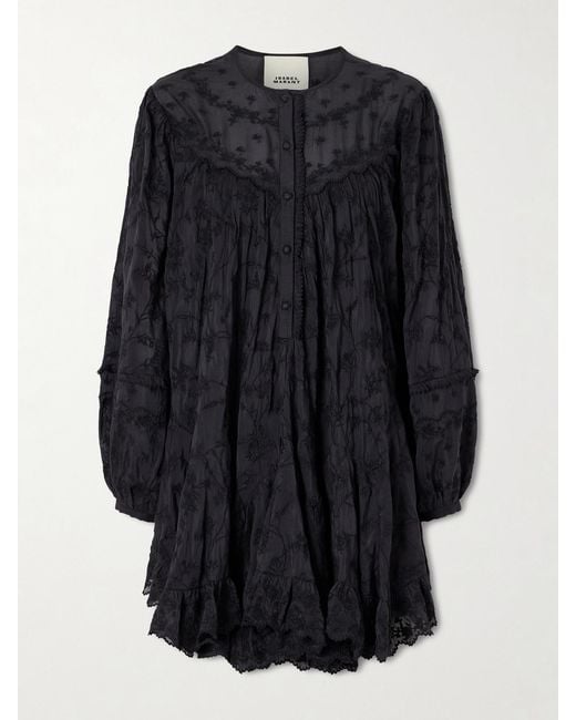 Isabel Marant Blue Zame Ruffled Embroidered Cotton And Silk-Blend Mini Dress