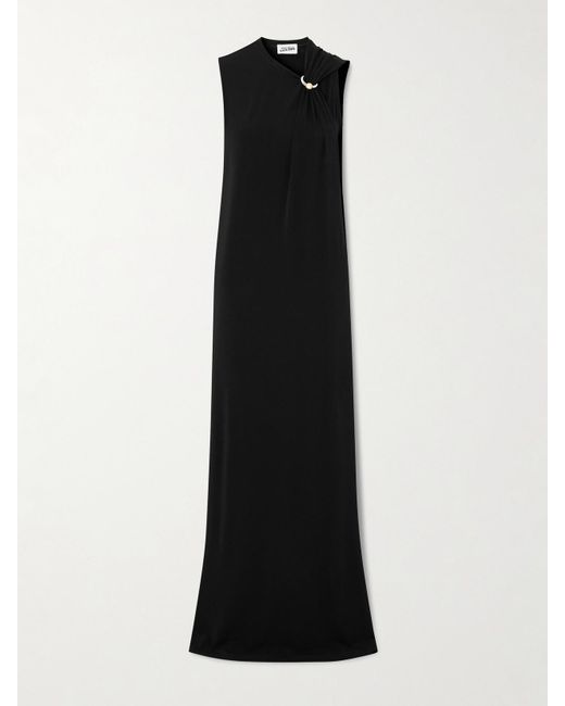 Jean Paul Gaultier Black Draped Stretch-Satin Maxi Dress