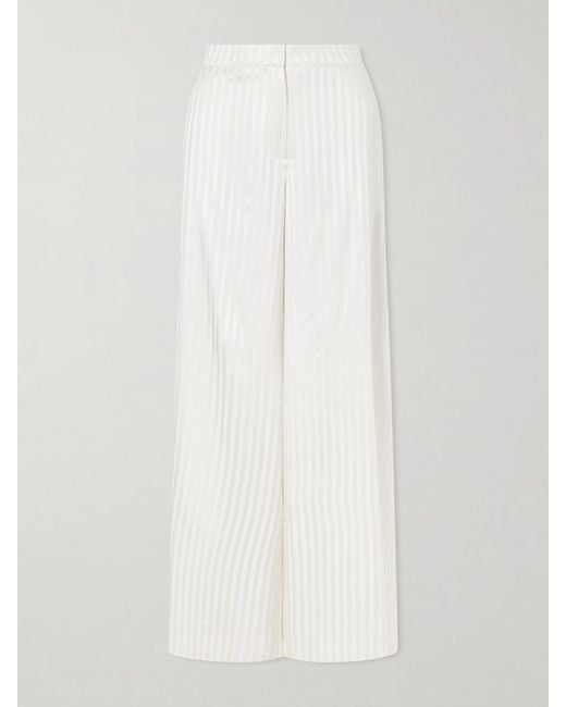 Abadia White Striped Stretch-Silk Satin Wide-Leg Pants
