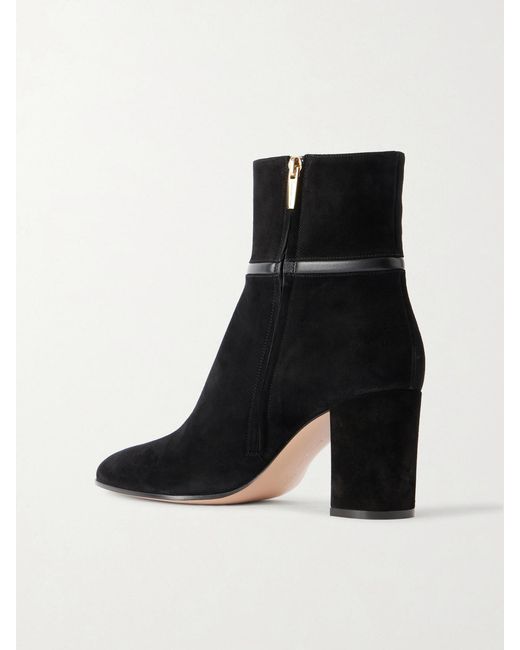 Gianvito Rossi Black 70 Leather-Trimmed Suede Leather Boots