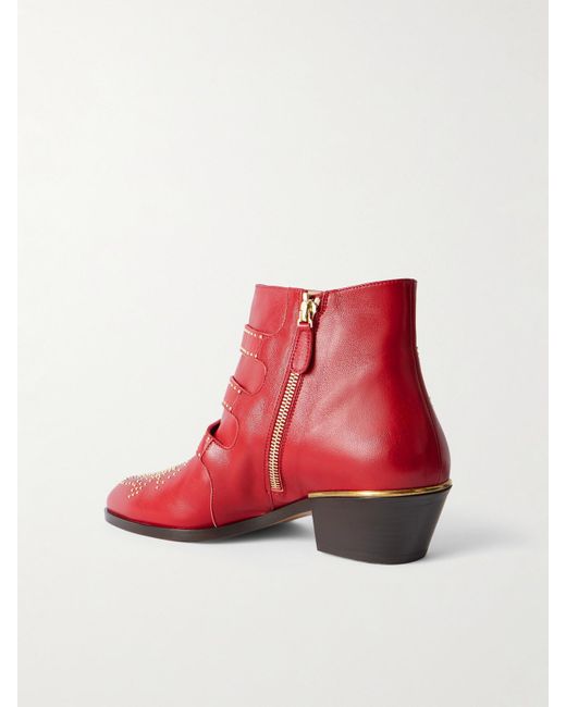 Chloé Red Susanna Ankle Boots Aus Leder Mit Nieten