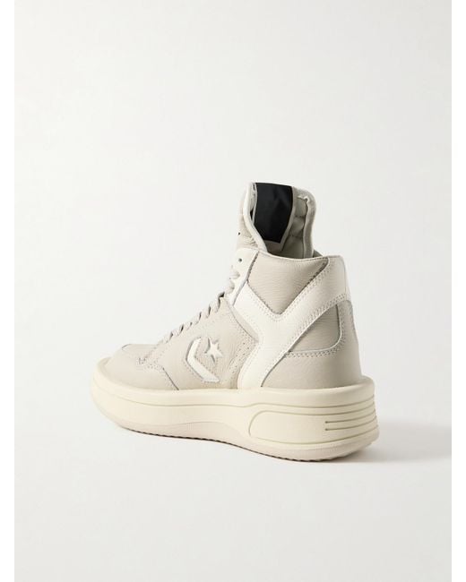 Rick Owens Natural Converse Turbowpn Textured-Leather High-Top Sneakers