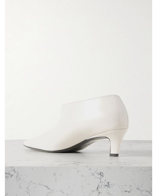 Totême White The Wide Shaft Glossed-Leather Ankle Boots
