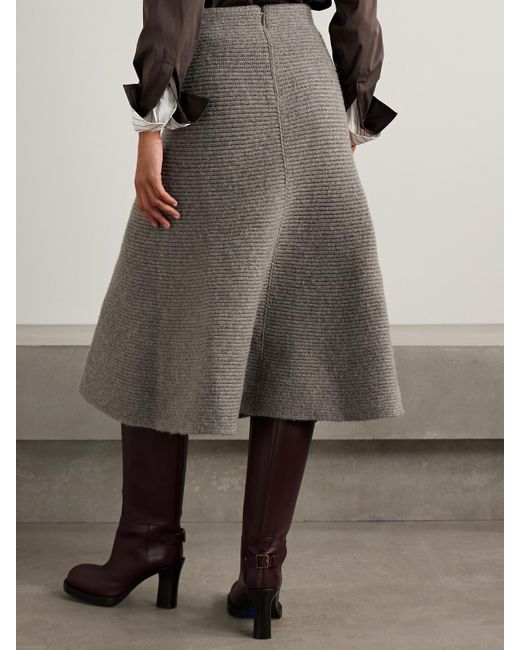 Burberry Gray Ribbed Wool-Blend Midi Skirt