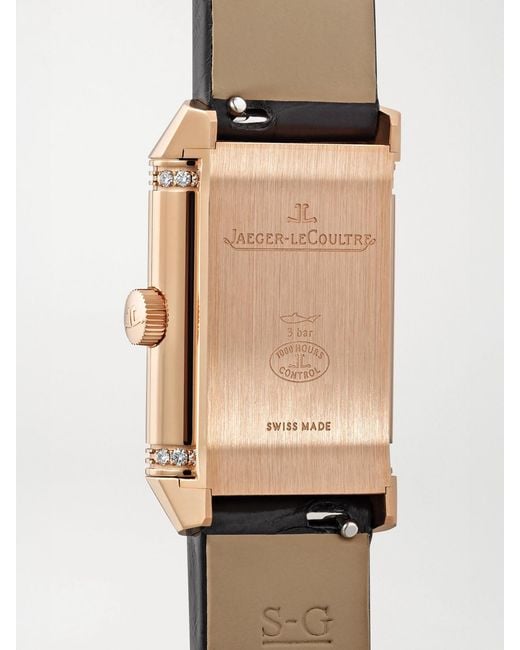 Jaeger-lecoultre White Reverso Classic Duetto Hand-Wound 34.2Mm X 21Mm Small Rose, Alligator And Diamond Watch