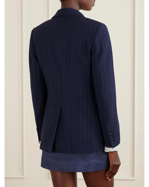 Max Mara Blue Pinstriped Wool-Blend Seersucker Blazer
