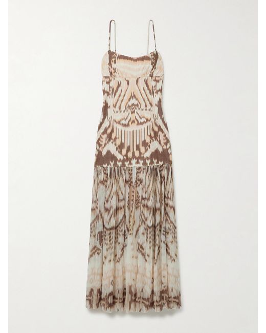 Ulla Johnson Natural Marisol Maxikleid Aus Bedrucktem Baumwoll-Canvas Und Seidenkrepon