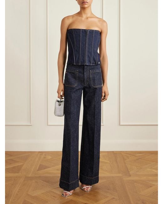 Jean Paul Gaultier Blue Ribbed Wool-Blend Trimmed Denim Corset Top