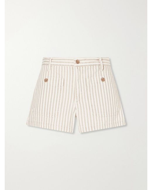 FRAME Natural The Cruise Striped Cotton Denim Shorts