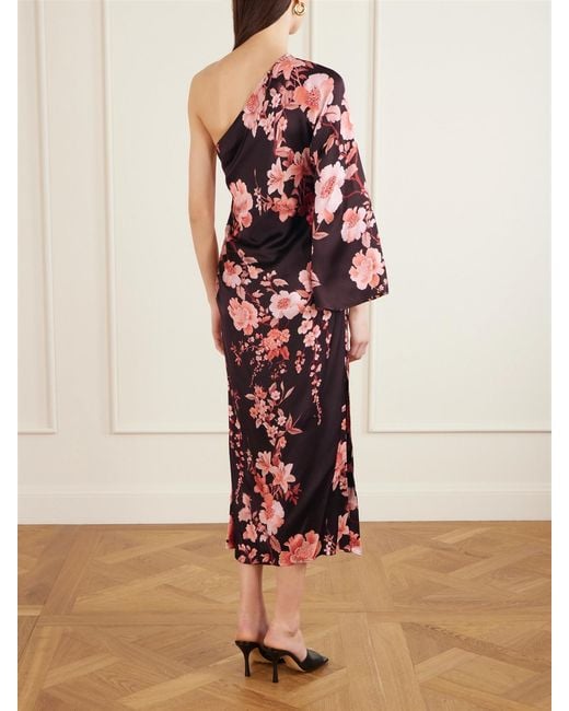 Borgo De Nor White Atlantis One-Sleeve Embellished Printed Satin Midi Dress