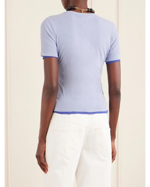 B Sides Blue Reversible Ribbed-Knit Cotton-Crepe T-Shirt