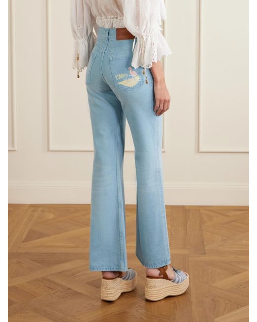 Chloé Blue Embroidered Mid-Rise Wide-Leg Jeans