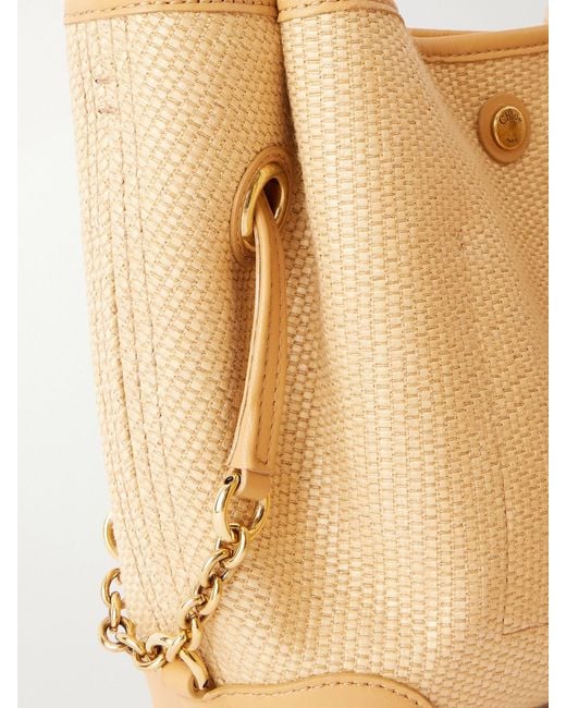 Chloé Natural Clover Leather-Trimmed Raffia-Effect Tote